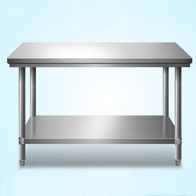 2layer stainless steel workbench in home kitchen, cutting table in hotel kitchen countertop