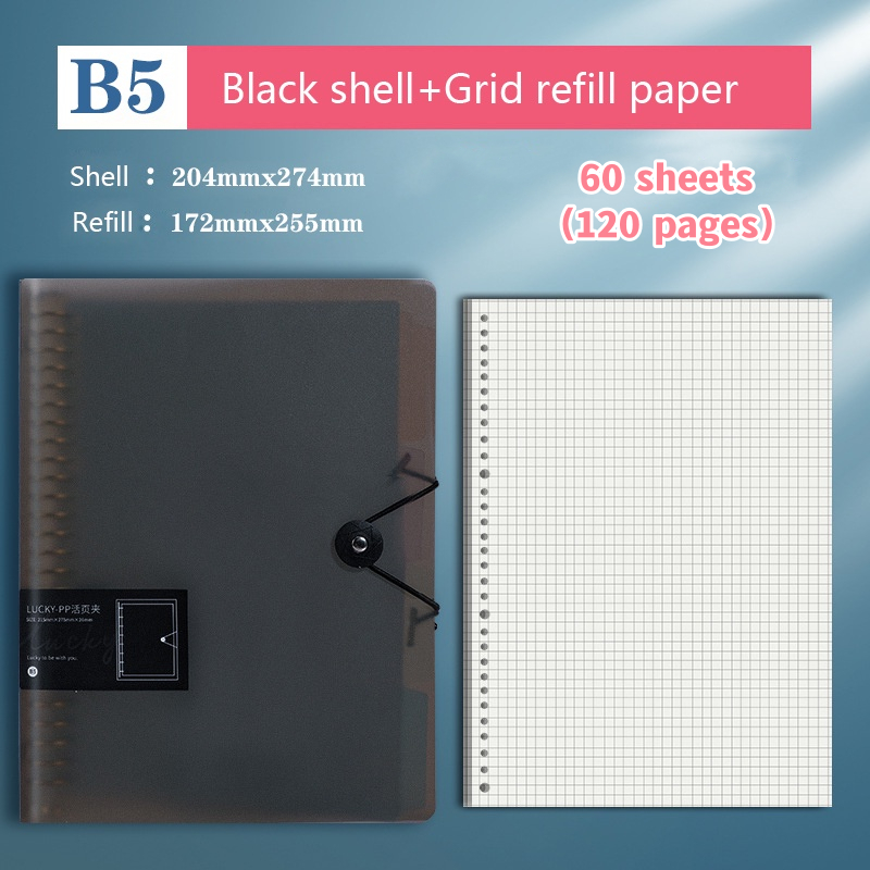 20/26 holes Loose-leaf Binder 60 Sheets Grid Line Refillable ...