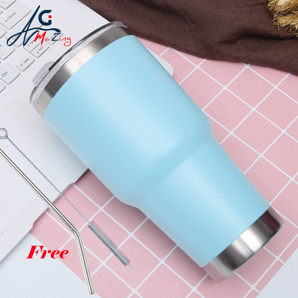 900ML/600ML Insulated Tumbler With Straw Brush Thermos Water Bottle 304 ...
