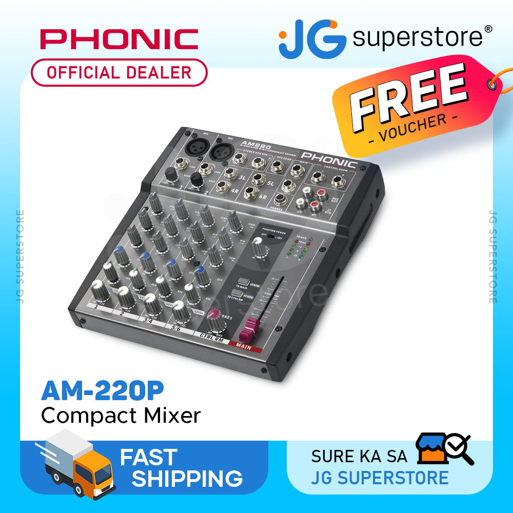 Phonic Am 220p 2 Micline 2 Stereo Input Compact Mixer W 3 Band Eq 48 Vdc Phantom Power 9362