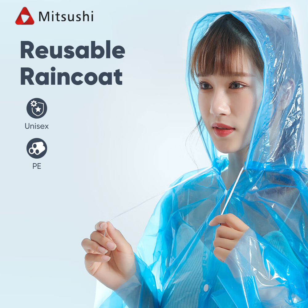 Mitsushi Disposable Raincoat Plastic Pocket Rain Coat for Adults