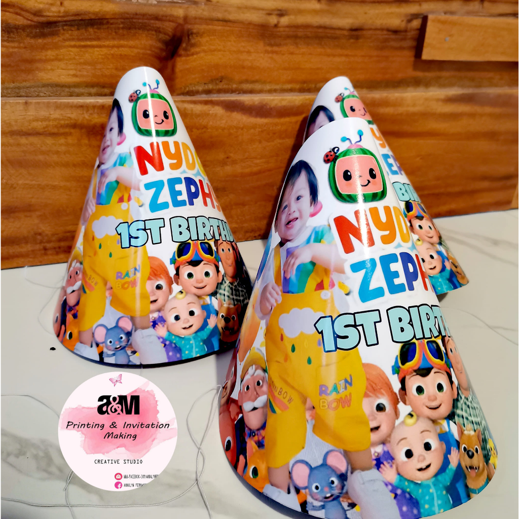 COCOMELON PARTY HATS KIDS PARTY 1ST BIRTHDAY PARTY CUSTOMIZED HATS ...