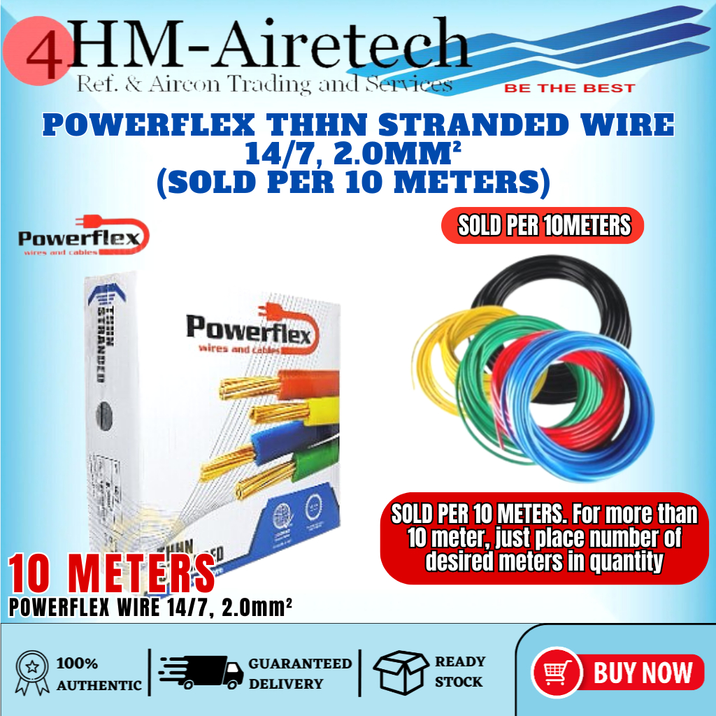FOURHM Powerflex THHN Stranded Wire 14/7, 2.0mm² ASSORTED COLORS of ...