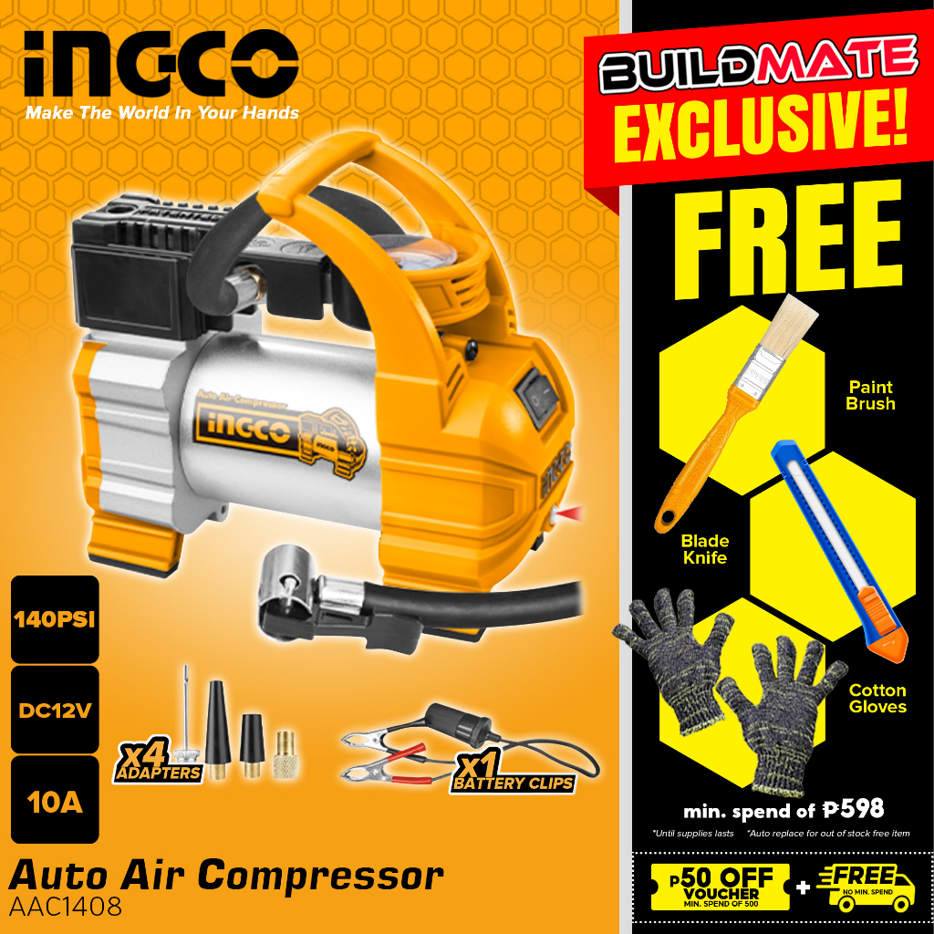 BUILDMATE Ingco Auto Air Compressor 140PSI Pump Car Tire Inflator DC