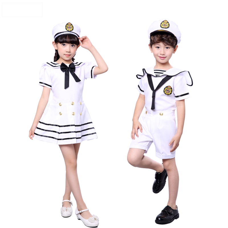Girls Navy Sailor Costume Kids Child Halloween Blue Red Uniform Fancy Dress