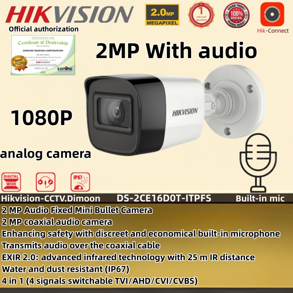 Hikvision 2MP HD IR High Quality Bullet CCTV Camera With Audio Outdoor ...