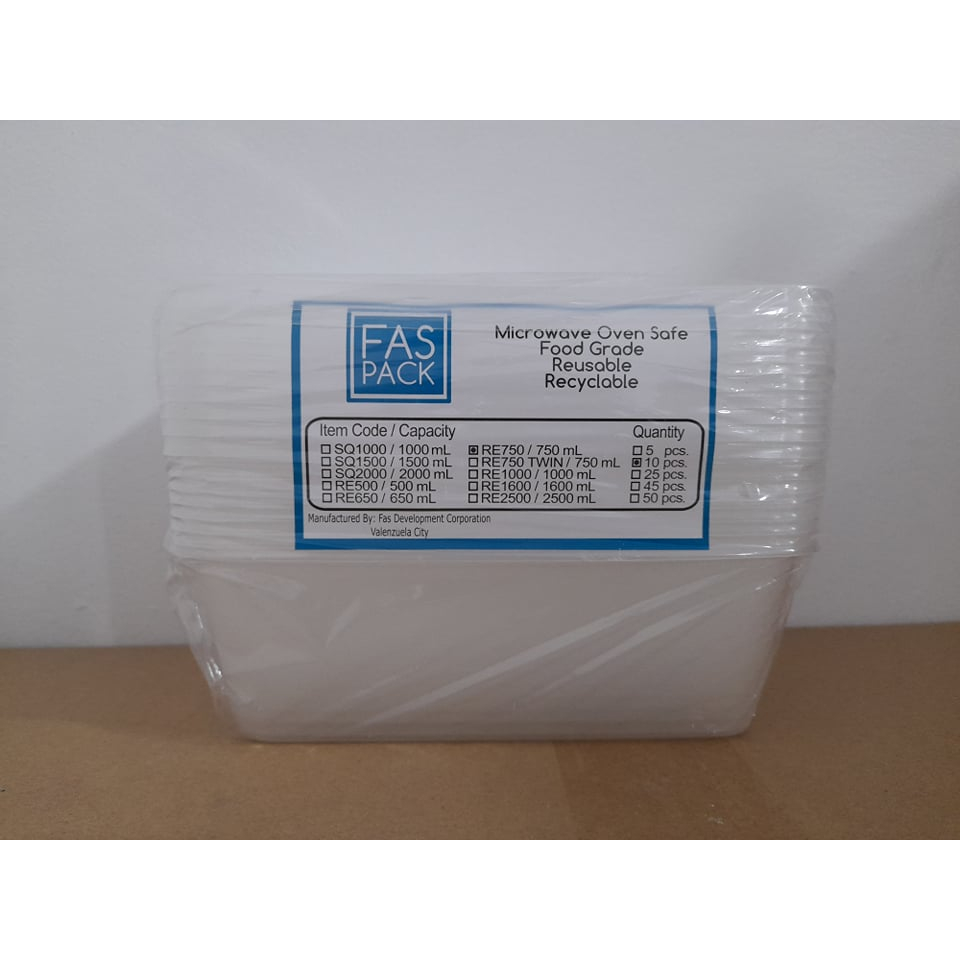 FASPACK Microwavable Plastic Container 10 pcs per pack with lid RE-500 ...