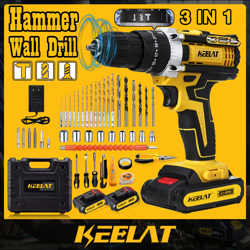 KEELAT Cordless Drill portable Electric impact with hammer Drill Barena