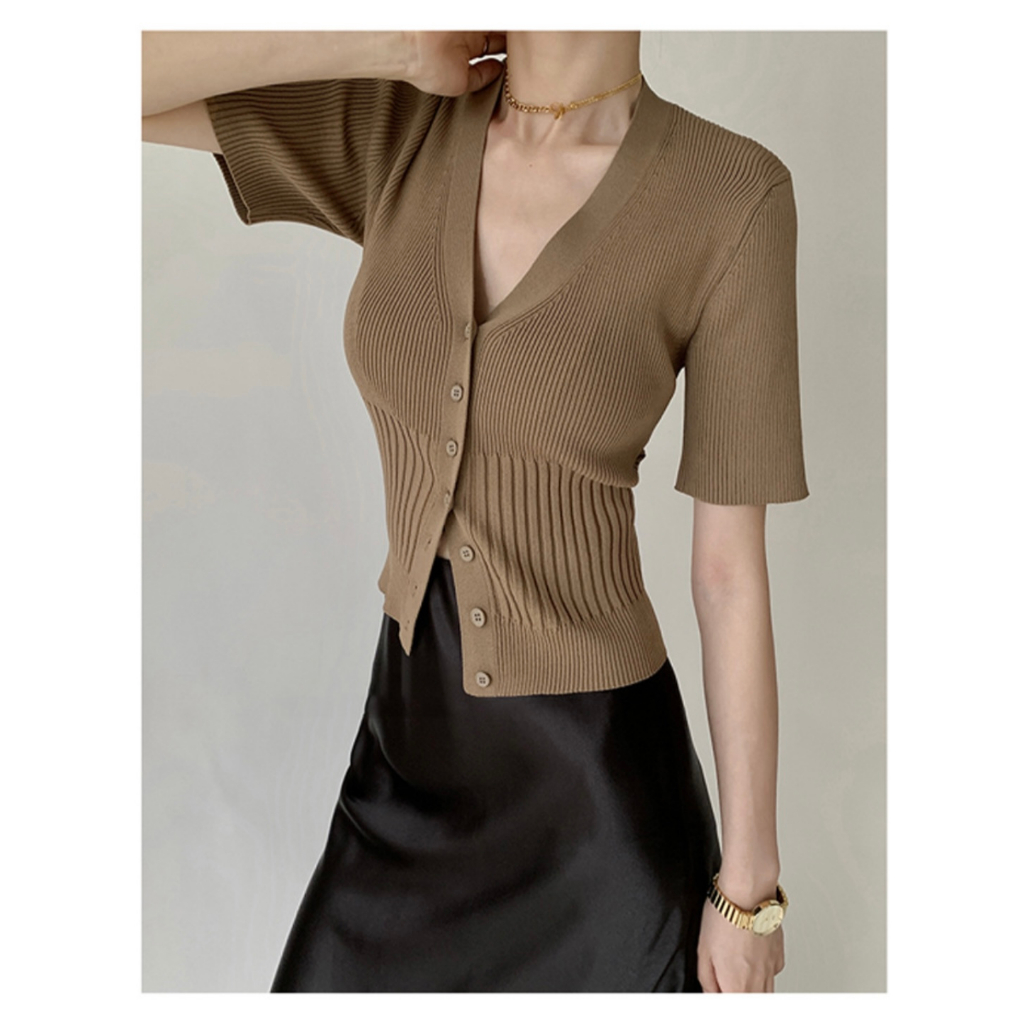 Jolly Chic Button-up V-neck Knitted Cardigan Top M1013 | Shopee Philippines