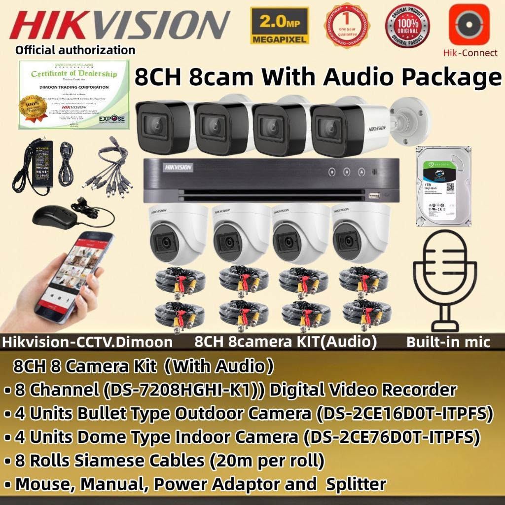 Hikvision 4/8CH CCTV Kit 2MP HD Builtin mic CCTV Complete CCTV With