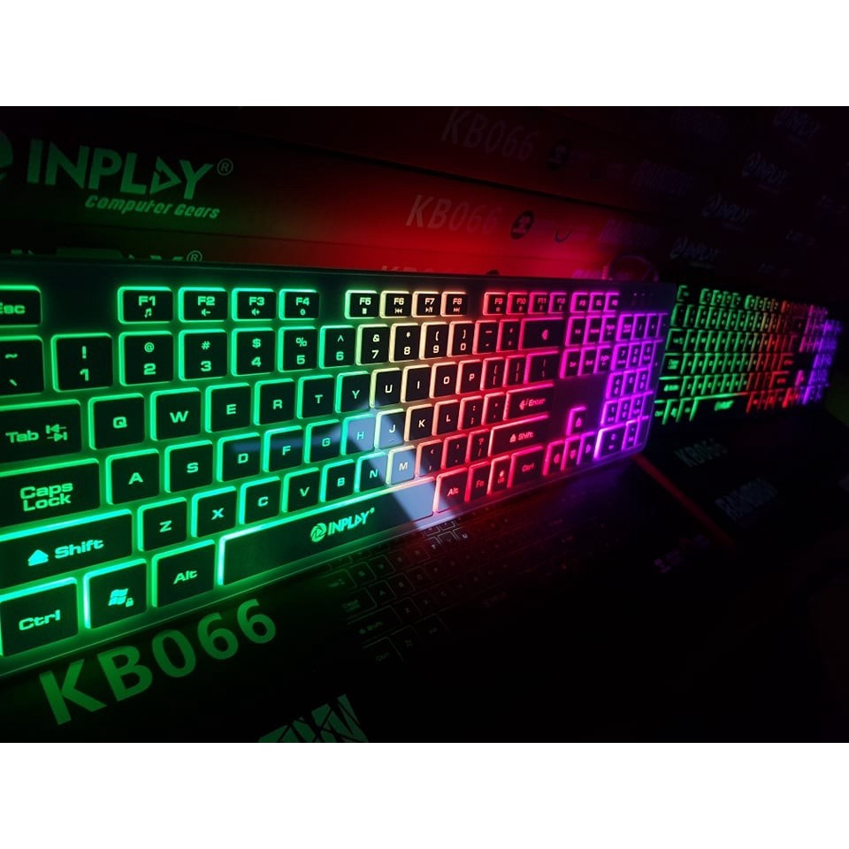 INPLAY Kb066 Usb Wired Rgb Smooth Touch Silent Keyboard Black White For