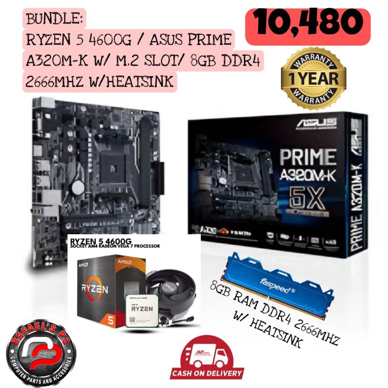AM4 BUNDLE RYZEN 5 4600G / 5600G | ASUS PRIME A320M-K | 8GB RAM