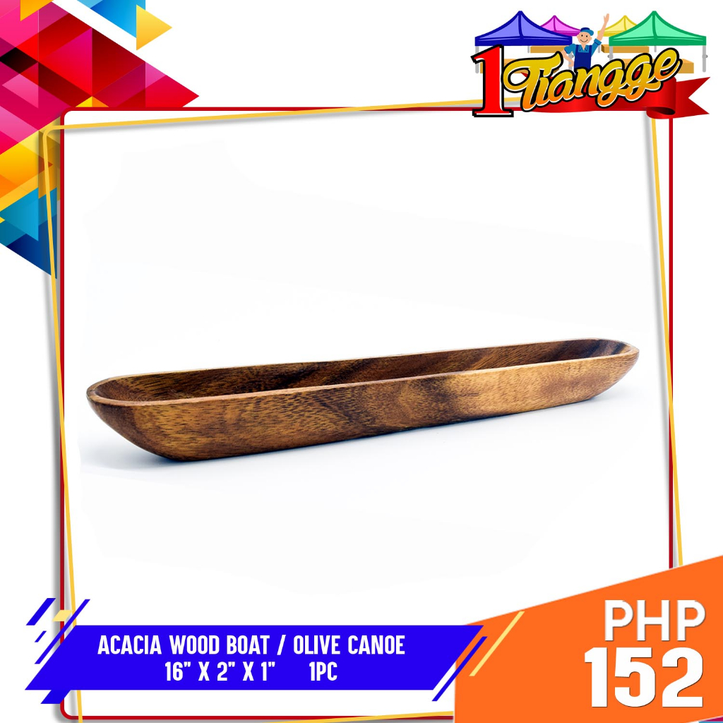 1Tiangge Wooden Olive Boat Serving Dish 1 piece 16 inches Handmade