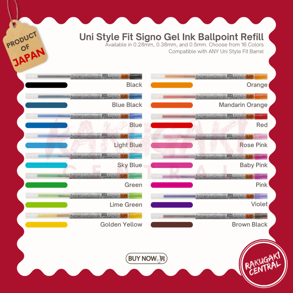 Uni Style Fit Signo Gel Ink Ballpoint Refill 0.28mm, 0.38mm & 0.5mm ...