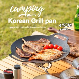Korean Grill Pan with Non Stick 6 Layer Coating for Gas Cooker Round Double  Handle BBQ Griddle for Outdoor Camping 