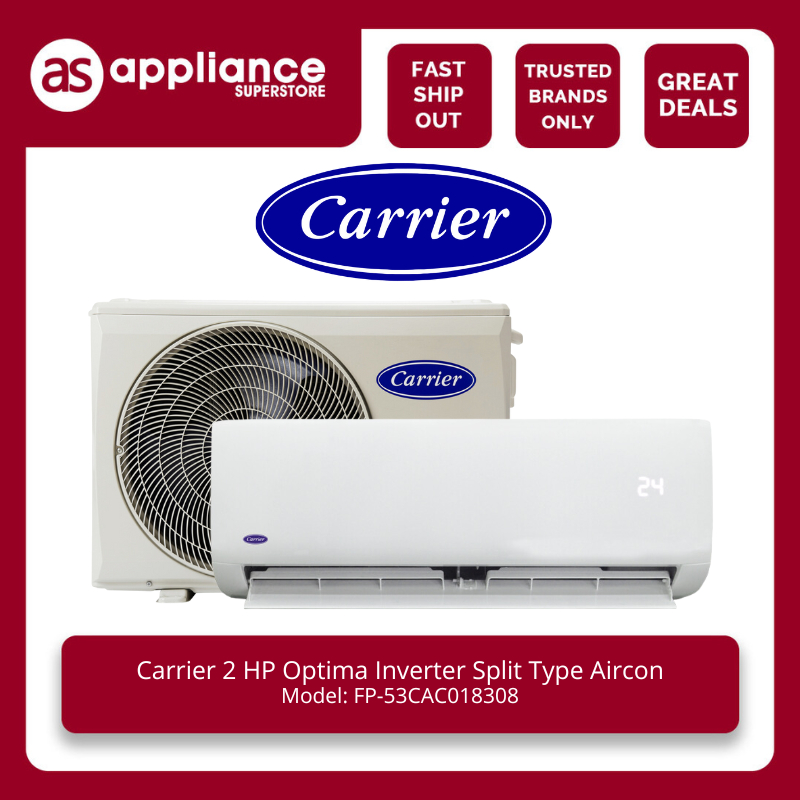 Carrier 2hp optima inverter split type aircon fp 53cac018308 shopee