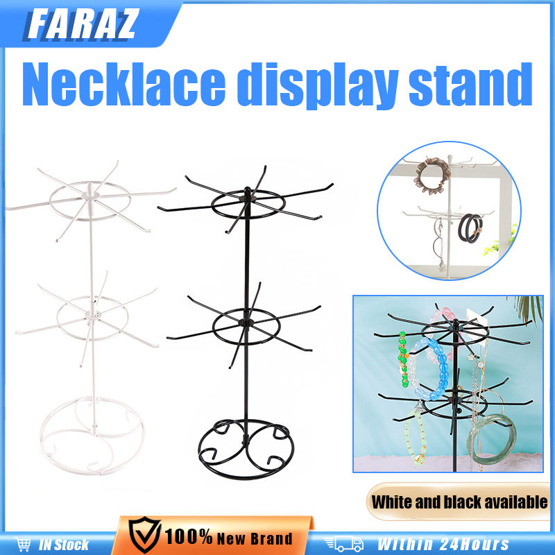 2 Layer Tabletop Jewelry Display Stand Adjustable Rotating Ornaments Showcase Stand With Metal