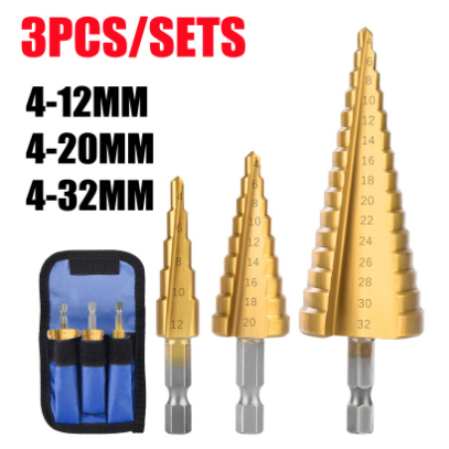 Workzone 3Pcs High Speed Steel HSS Step Drill Bit Set-Unibit, Titanium ...