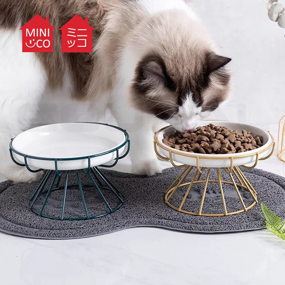 MINICO Ceramic Elevated Pet Bowl Dog Cat Food Plate Dog Bowl Cat Feeder