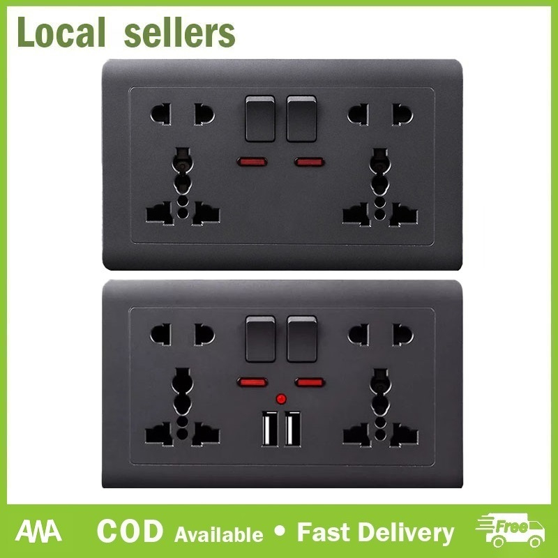 Universal Wall Socket Switch 146 Type Dual 5 Hole Socket Grey PC Panel
