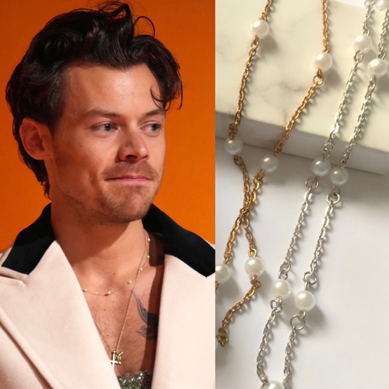 Golden beaded deals necklace harry styles