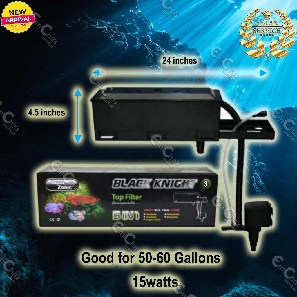 Aqua Zonic Black Knight 3 Top Filter 15Watts For 5060 Gallons (50Gl