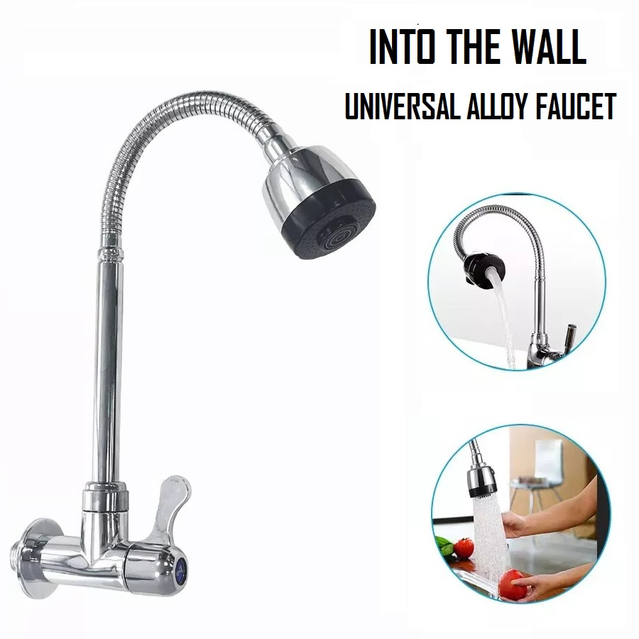 360 Universal Kitchen Faucet Sink Wall Mounted Faucet Flexible Single Cold Stainless Steel Wall ...