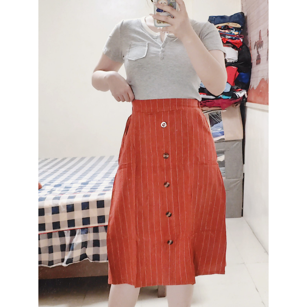 VIVENA New Style Mid length button down w string Gaterized Waist Skirt 2553 1258 1297 Shopee Philippines