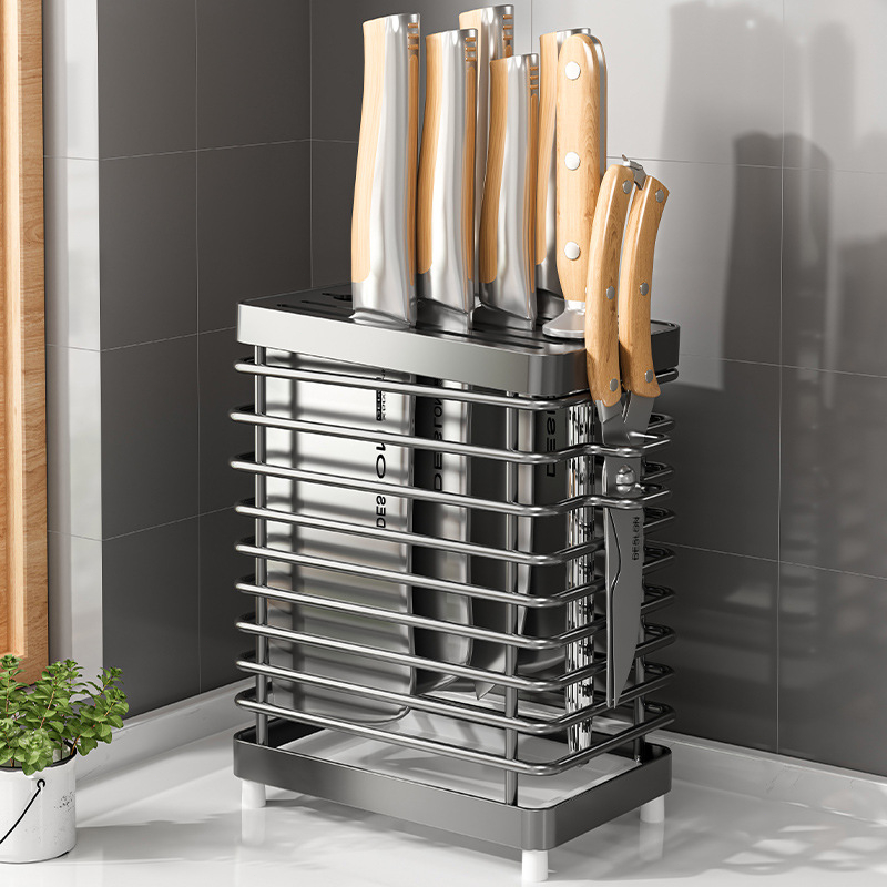 Steel Knife Holder Kitchen Countertop Shelf Wall Mounted Knife Holder ...