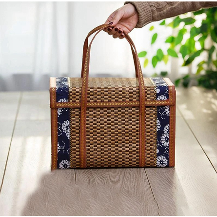 Handheld Picnic Food Storage Basket Folding Bamboo Woven Fruit Basket ...