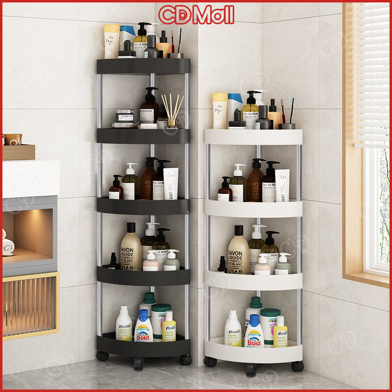 CD Bathroom Organizer Rack with Wheel Corner Shelf Bath Rack Kitchen ...