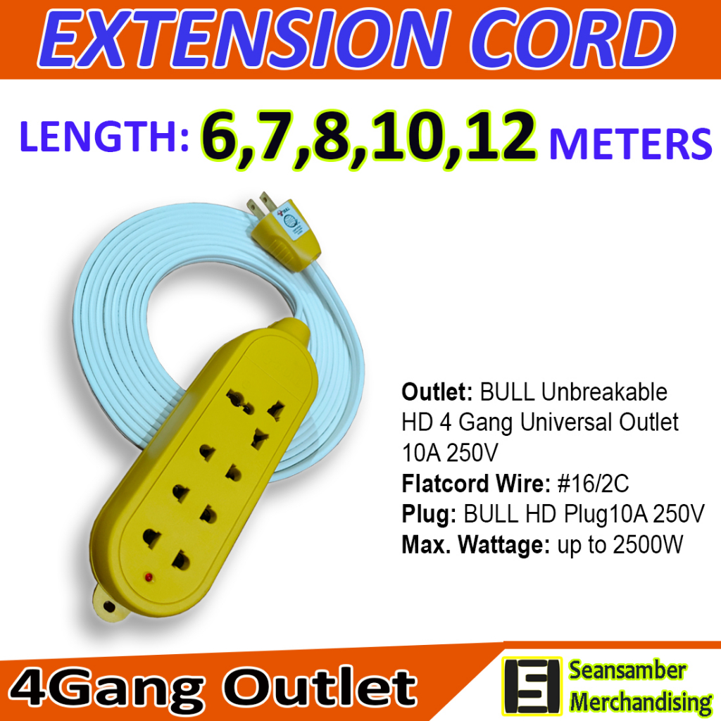 Extension Cord Universal with Unbreakable Outlet 6M to 12M in Length