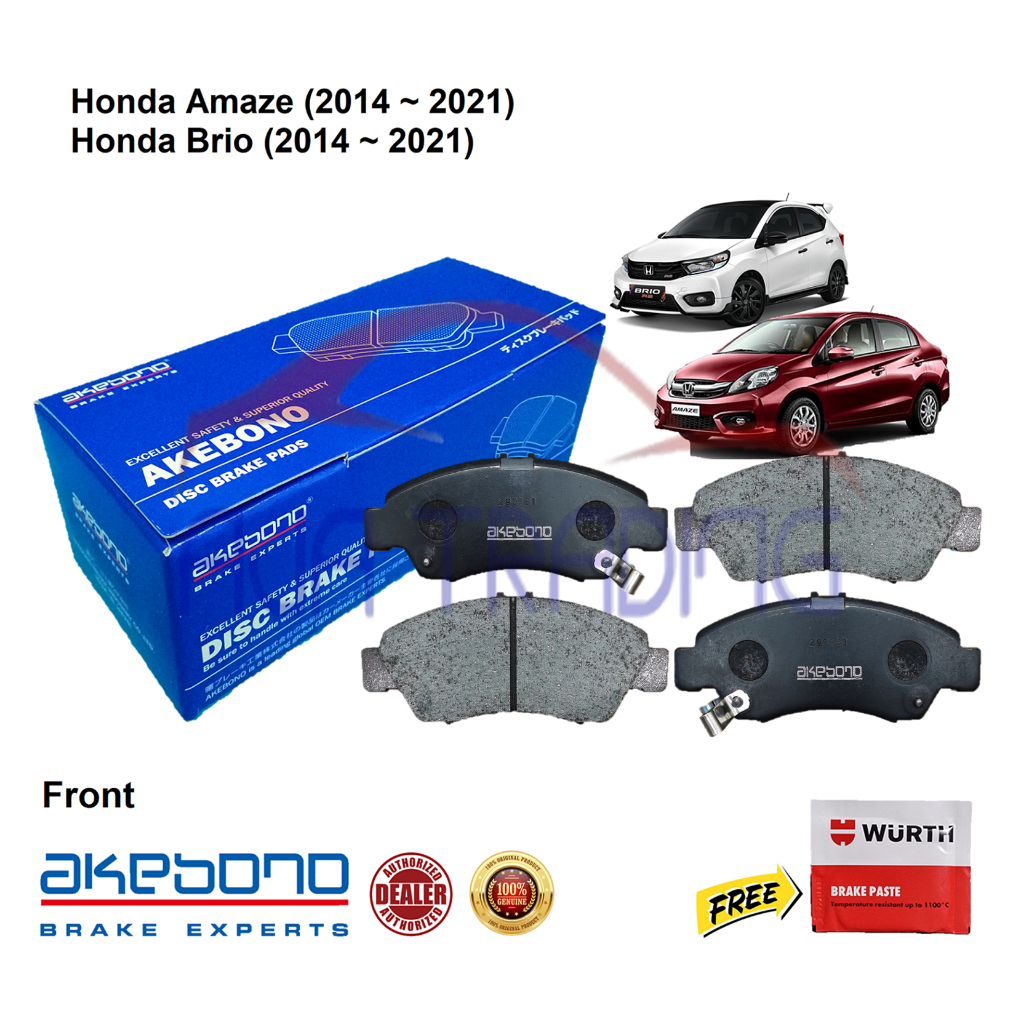 Genuine Akebono Front Brake Pads for Honda Brio (2014 2021), Amaze