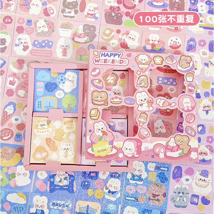 100 Cute Girl Cartoon Hand Account Stickers Set Hand-Painted Diary DIY ...