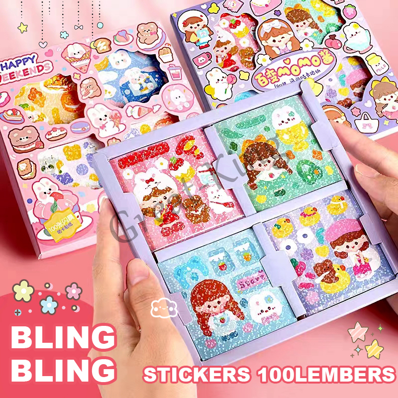 100 Cute Girl Cartoon Hand Account Stickers Set Hand-Painted Diary DIY ...