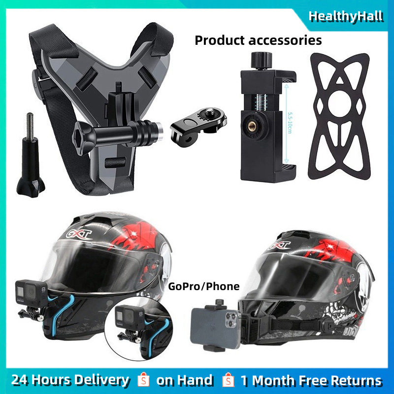2 in 1 Gopro Motorcycle Helmet Cellphone Holder Riding Chin Strap Mount