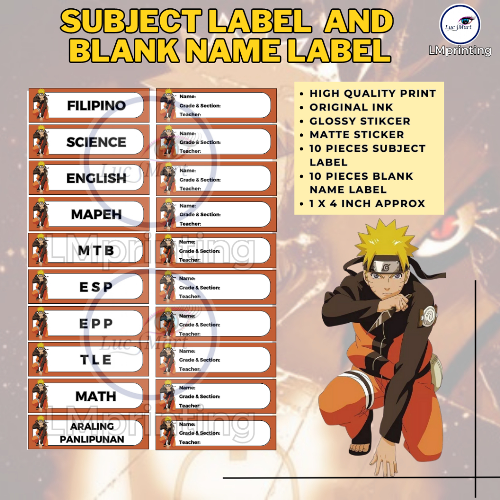 LUCSMART fast shipping NARUTO THEMED STICKER LABEL AND NAME LABEL