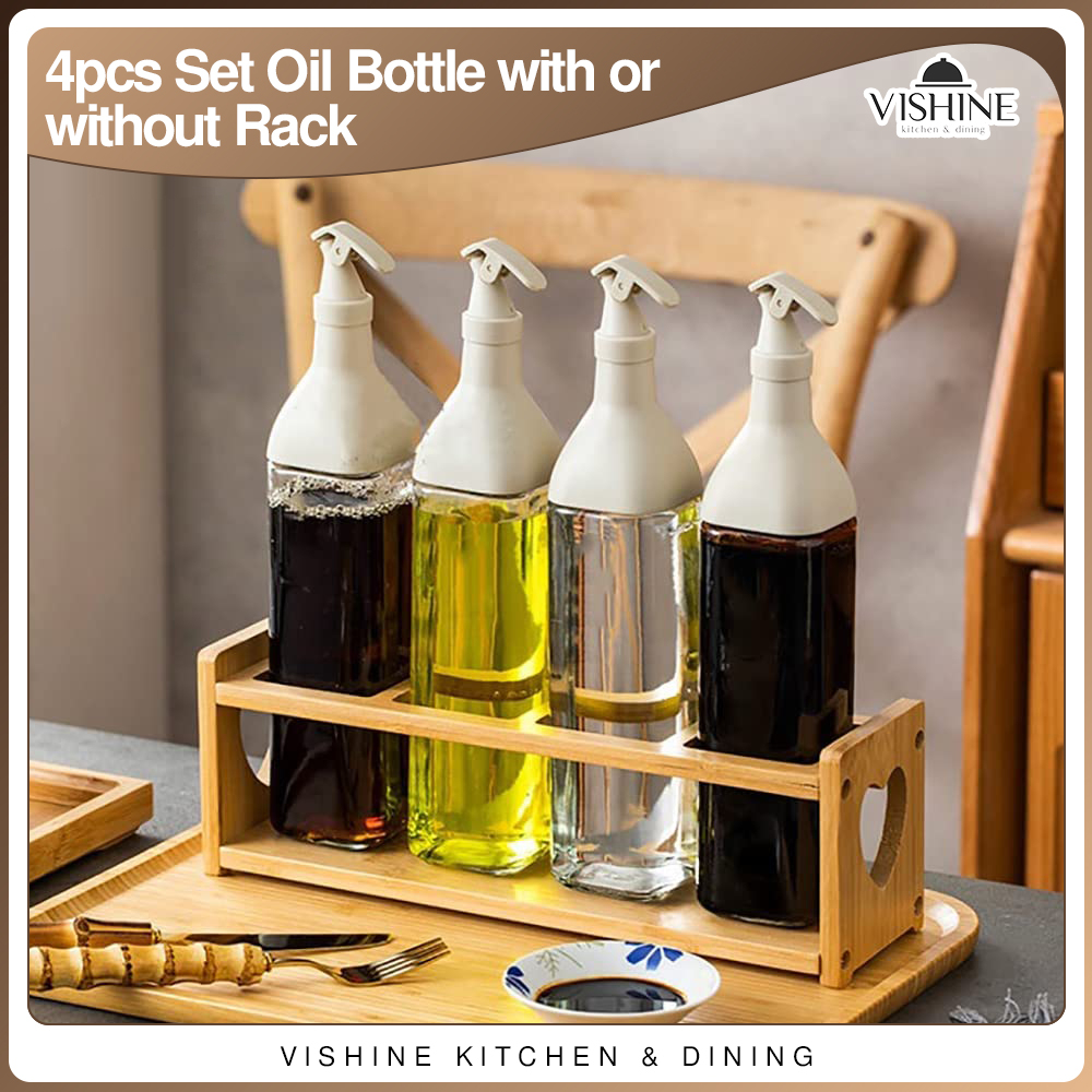 4PCS SET Glass Oil Bottle LeakProof Seasoning For Soy Sauce Condiments