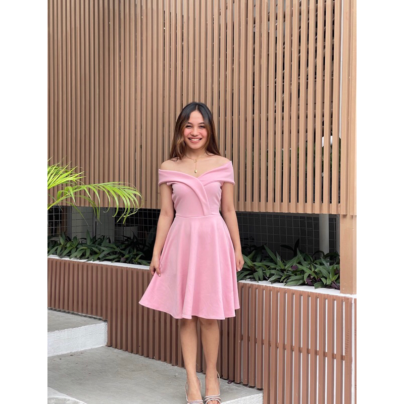 PASTEL COLORS AVAILABLE SEMI FORMAL FORMAL OFF SHOULDER ELEGANT NEOPRENE DRESS FREESIZE Shopee Philippines