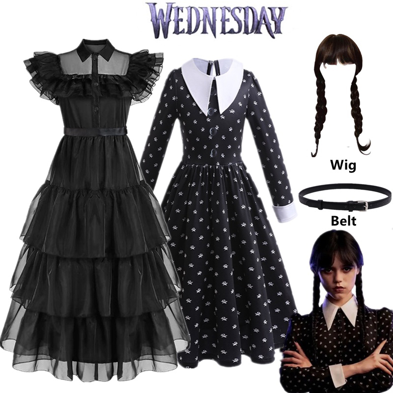 In Stock Wednesday The Addams Family Cosplay Costume Halloween Outfit  Carnival Suit