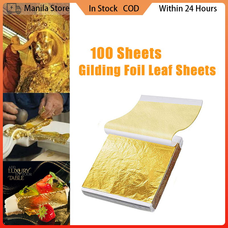 100Pcs Gilding Gold Foil Leaf Sheets Imitation Gold Foil Papers For DIY