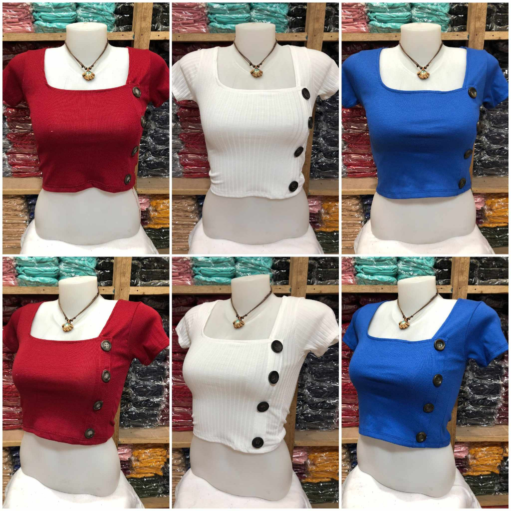 Michelle Knitted Plain Side Buttons Tops | Shopee Philippines