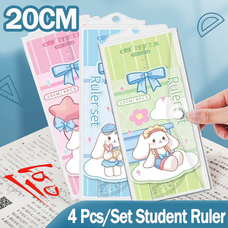 4 Pcs/Set Cartoon Student Ruler Triangular Ruler Protractor Set Student ...