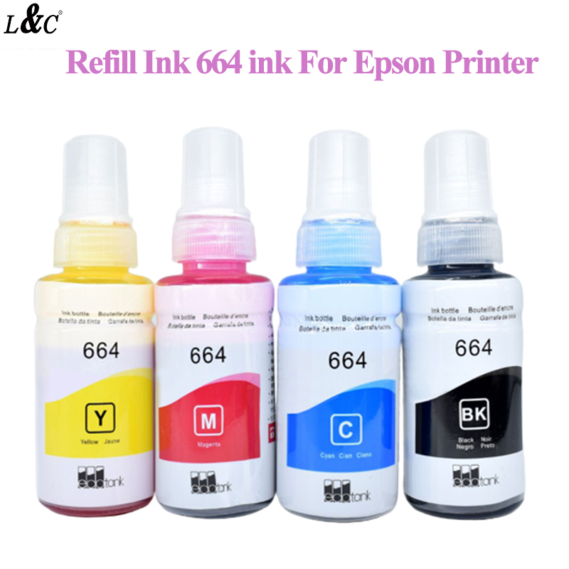 L&C 664 Ink Set 1 Set Dye Ink For Epson Inkjet Printer L120 L130 L200 ...