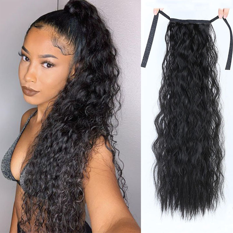 Women's 22” Long Corn Wavy Ponytail Hairpieces Synthetic Afro Curly ...