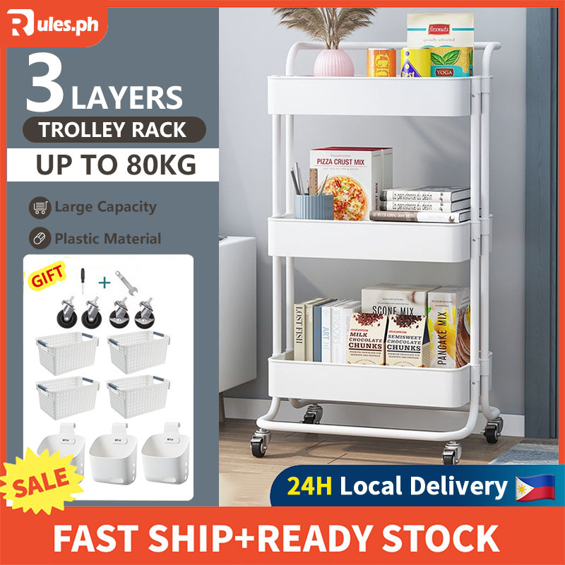Rules Trolley Cart Organizer with Basket with Wheels 3-Tier Utility ...