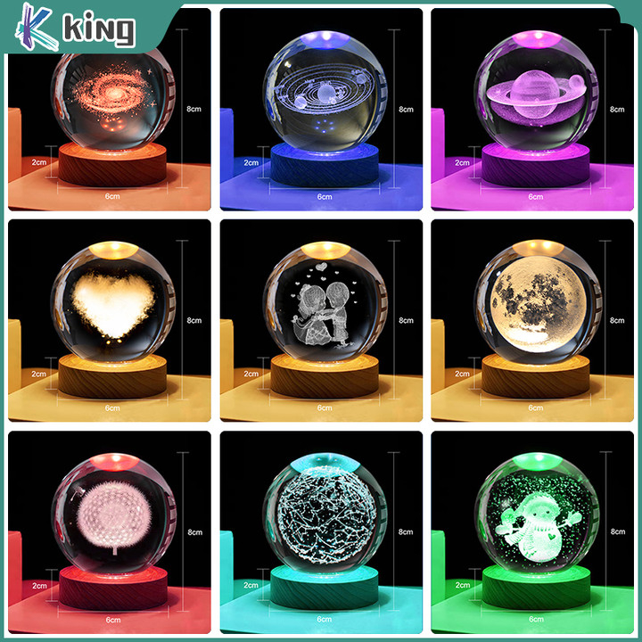 3D crystal ball night lamp Moon USB light table crystal lamp LED ...