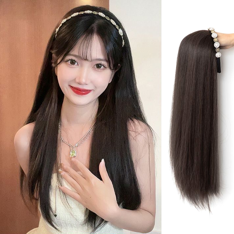 Wigs Rhineston Headband Long Straight Hair Wig Female UShaped Half