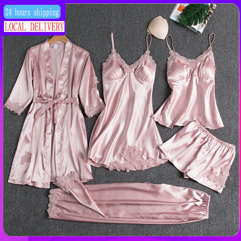 WANHONGYUE Silk Satin Pajamas Set For Petite Women - 3 Piece Cotton Sleepwear (T-Shirt, Shorts, Pants), Summer Nightwear - View #2