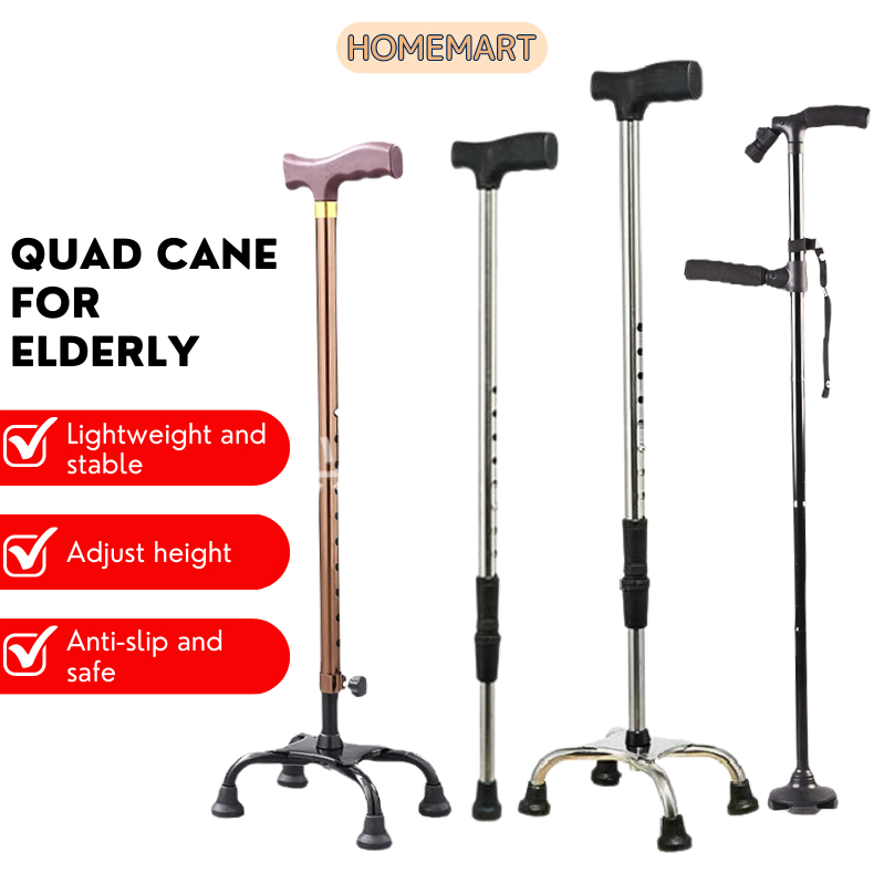 Quad Cane Adult Stainless Tungkod Lightweight Walking Stick 4 Legs Trusty Cane Elderly